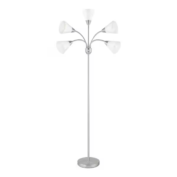 Hampton Bay C7104 BN 67 in. 5-Light Brushed Nickel Gooseneck Floor Lamp with White Acrylic Shades