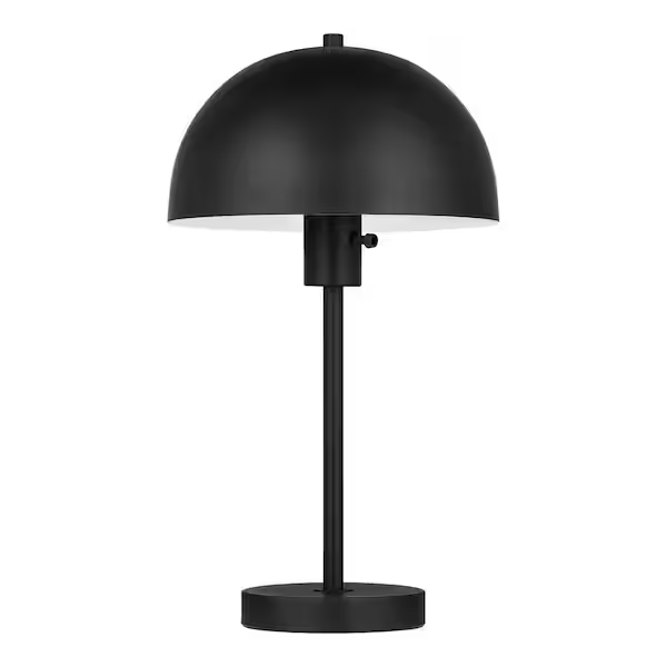 Hampton Bay 24242-000 Corbin 17.5 in. Black Modern Table Lamp with Black Metal Shade and AC Outlet on Base