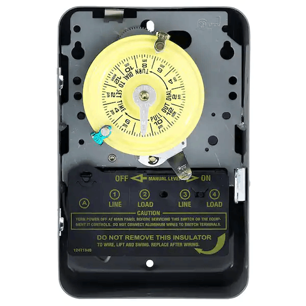 Intermatic T103D89 T100 Series 40 Amp 24-Hour Indoor Mechanical Timer with Double Pole Single Throw Switching 120 VAC, Gray