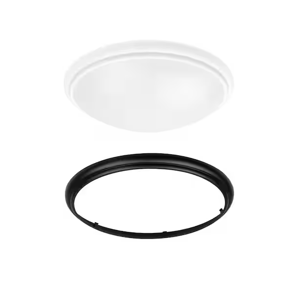 Commercial Electric CA8aA018ER125WB 12 in. Light White and Matte Black Adjustable CCT Integrated LED Flush Mount with Interchangeable Trim