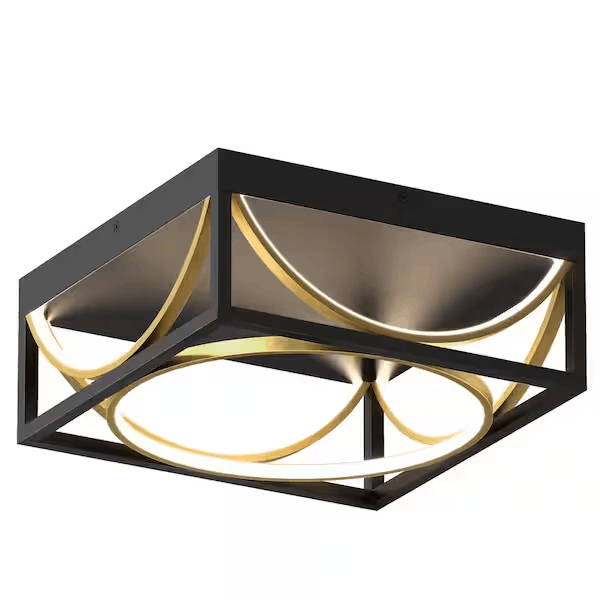 Artika FM-LU-HD2BG Luxury 13 in. 1-Light Modern Black and Gold Integrated LED Flush Mount Ceiling Light Fixture for Kitchen or Bedroom