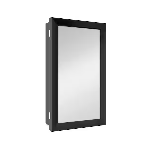 Glacier Bay 24357 15-1/4 in. W x 26 in. H Rectangular Framed Recessed or Surface-Mount Bathroom Medicine Cabinet with Mirror, Black