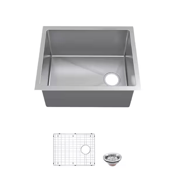 Glacier Bay VUR2318A1ACC Tight Radius 23 in. Undermount Single Bowl 18 Gauge Stainless Steel Kitchen Sink with Accessories