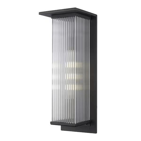 Home Decorators Collection RS2207026 Jardine 20 in. 1-Light Black Modern Outdoor Wall Light Fixture with Clear Ribbed Glass