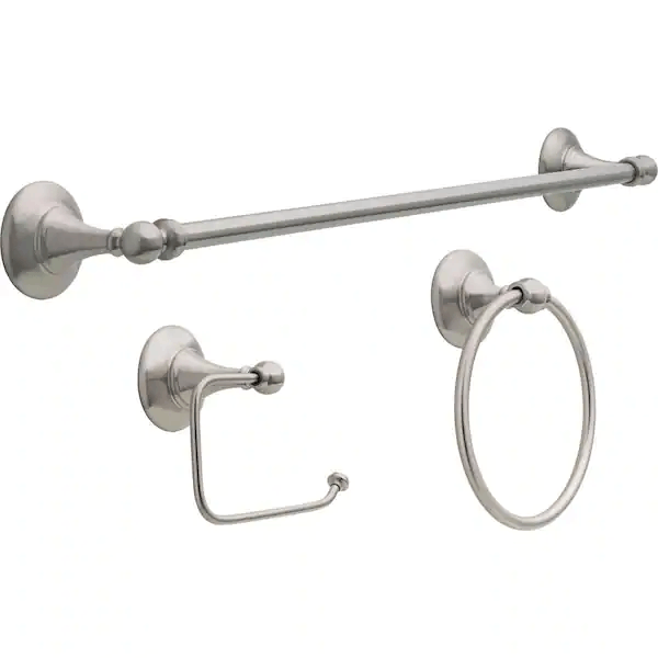 Delta GRE63-BN Greenwich II 3-Piece Bath Hardware Set with 24 in. Towel Bar, Toilet Paper Holder, Towel Ring in Brushed Nickel
