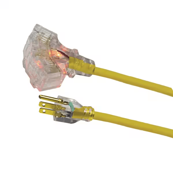Husky SJTW143050TRIPL 50 ft. 14/3 Medium Duty Indoor/Outdoor Extension Cord with Multiple Outlet Triple Tap Lighted End, Yellow