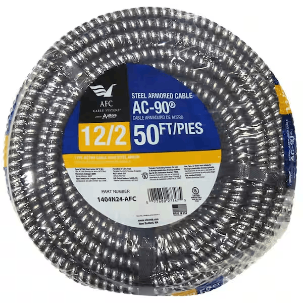 AFC Cable Systems 1404N24-AFC 12/2 x 50 ft. Solid BX/AC-90 Cable