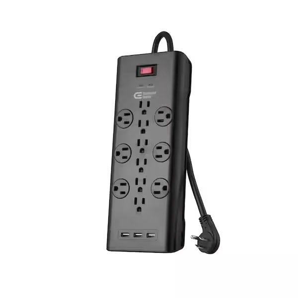 Commercial Electric LTS-17A 6 ft. 12-Outlet Black Surge Protector with USB
