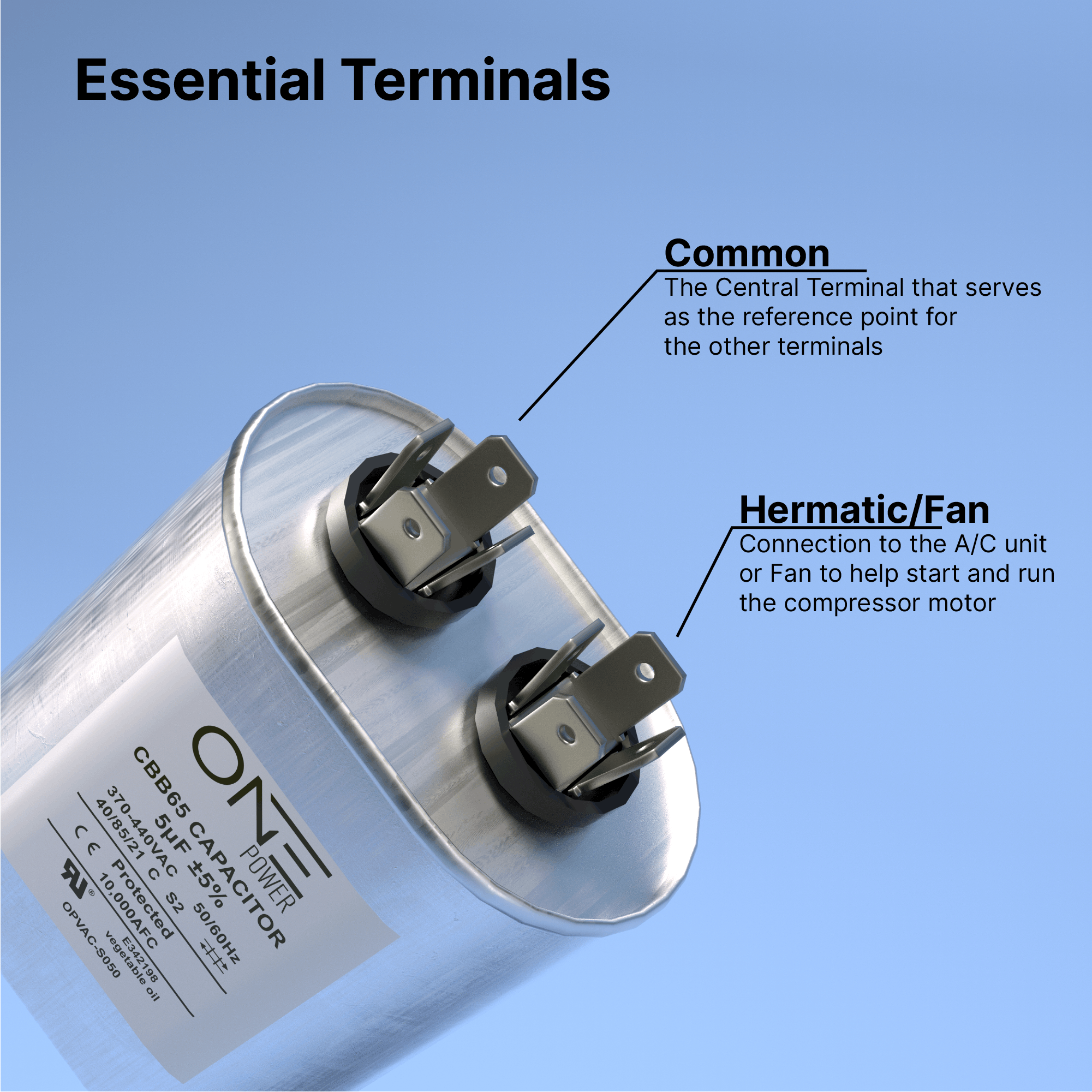 one-power-5-mfd-370v-or-440v-single-run-a-c-capacitor-5-uf-cbb65b-air-conditioner-capacitors-for-ac-unit-fan-motor-start-or-heat-pump-or-condenser-straight-cool