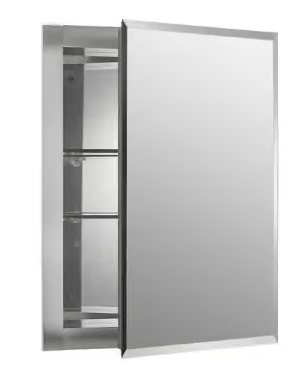 KOHLER K-CB-CLR1620FS 16 in. W x 20 in. H Single Door Recessed Medicine Cabinet with Mirror Interior