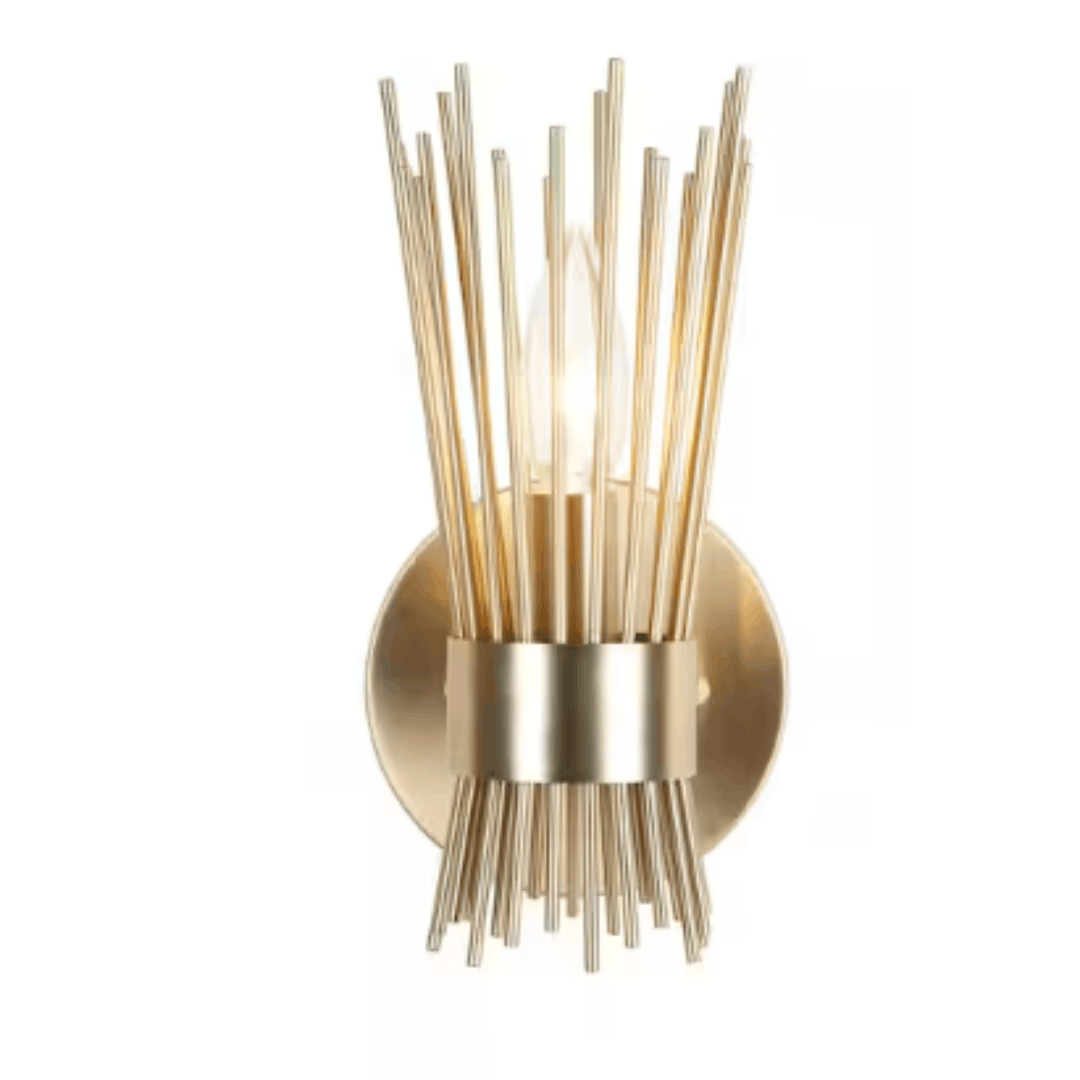 Alsy 24301-000 10 in. 1-Light Brushed Gold Sconce with Open Rod Metal Shade