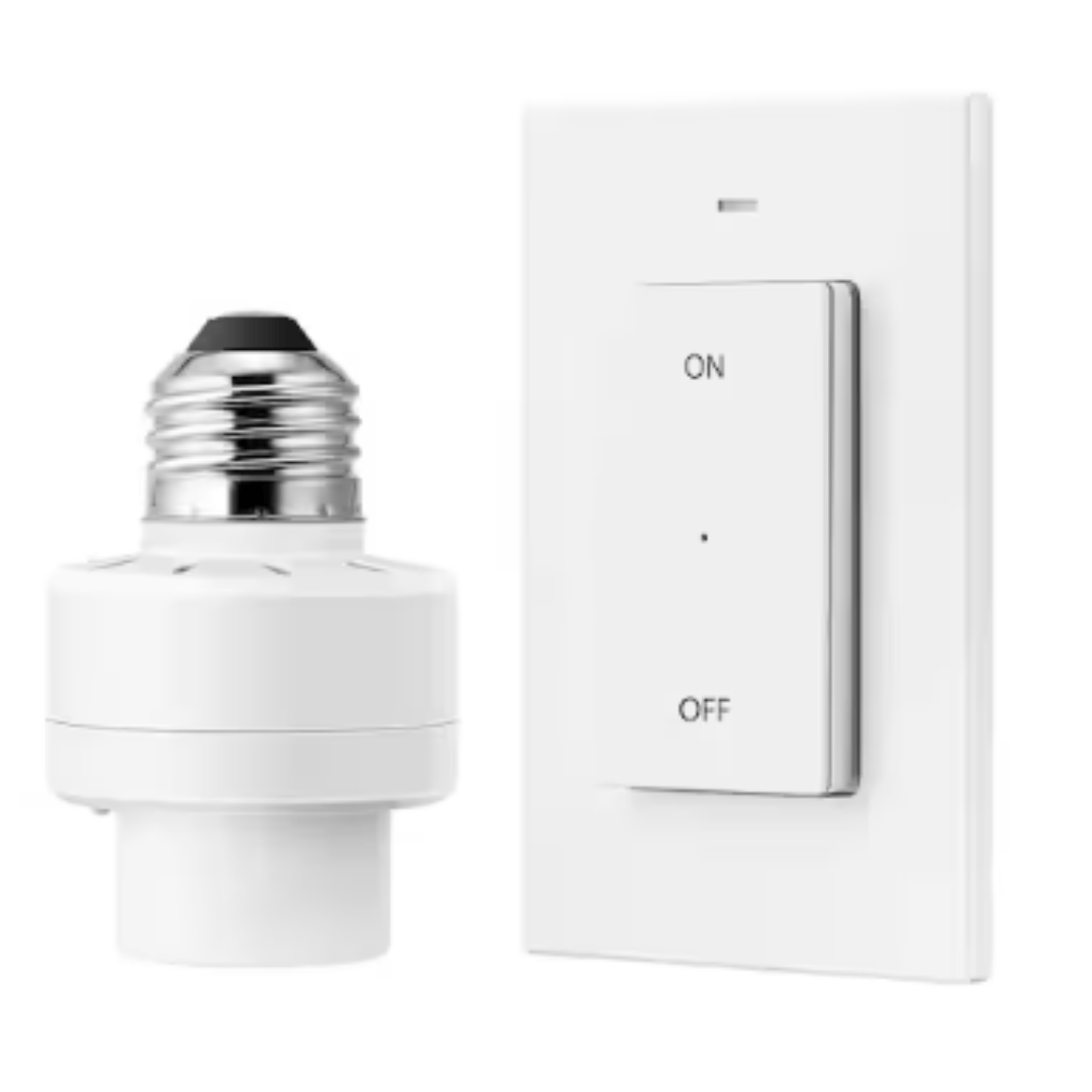 DEWENWILS HRLS11S 120-Volt Remote Control Light Bulb Switch Socket, White (1 Wall Mounted Controller Plus 1 Bulb Base)