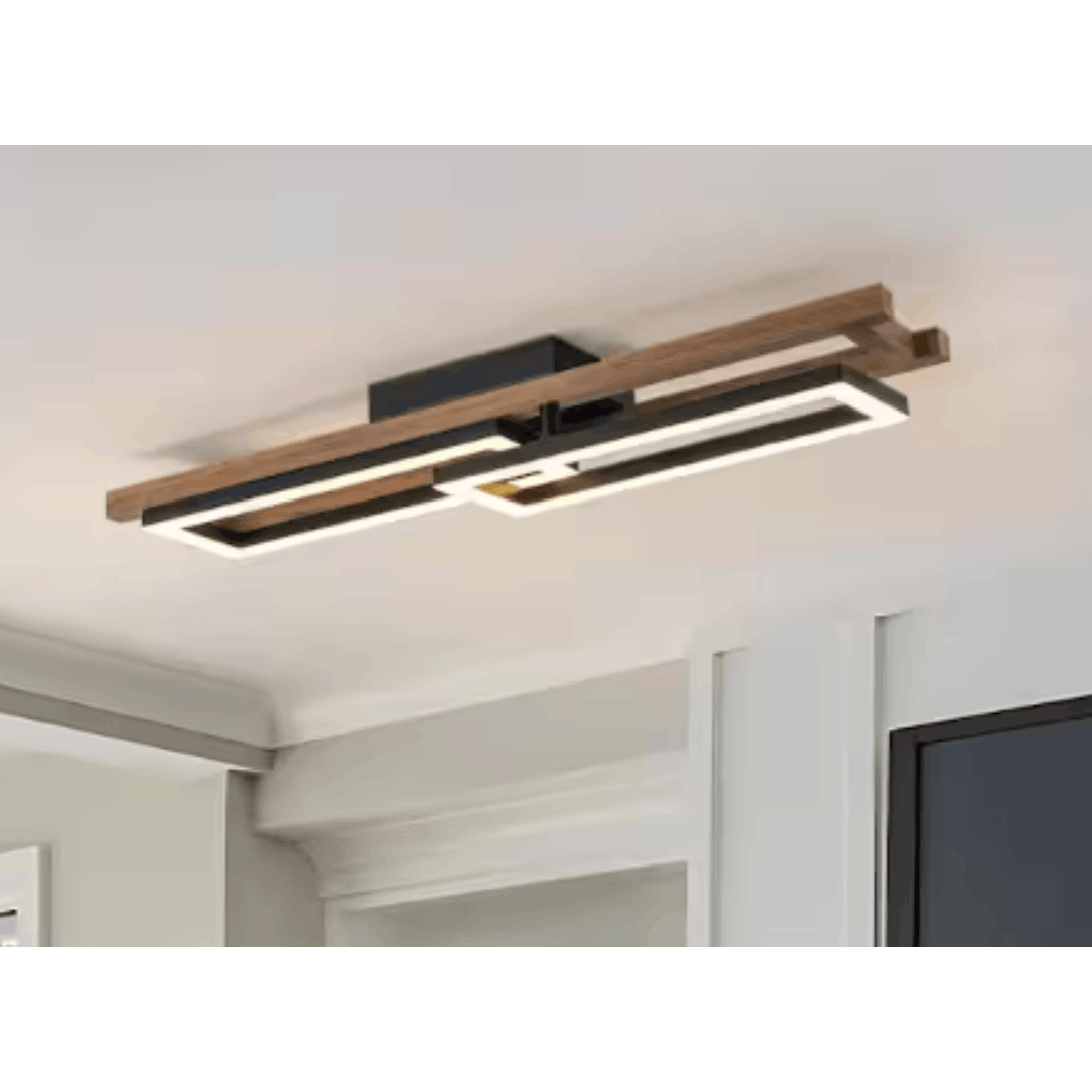 EDISLIVE 81010000059648 Iris 2-Light 27.6 in. Integrated LED Farmhouse Wood Flush Mount Ceiling Light