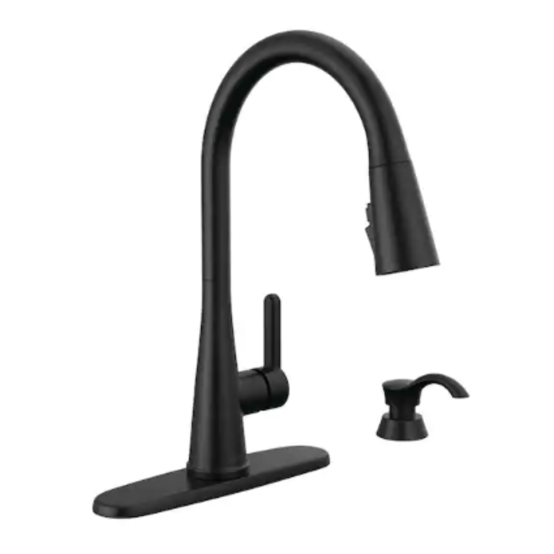 Delta 19826Z-BLSD-DST Greydon Single Handle Pull Down Sprayer Kitchen Faucet with ShieldSpray and Soap Dispenser in Matte Black