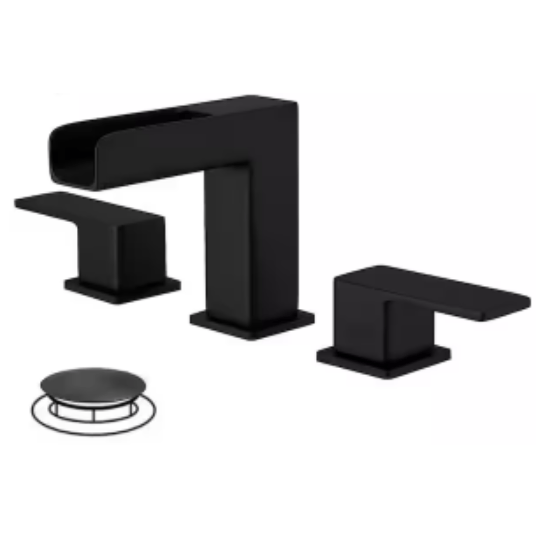 bwe-c-16464-black-8-in-widespread-double-handle-black-bathroom-faucet-set-3-holes-vanity-sink-with-metal-drain-in-matte-black