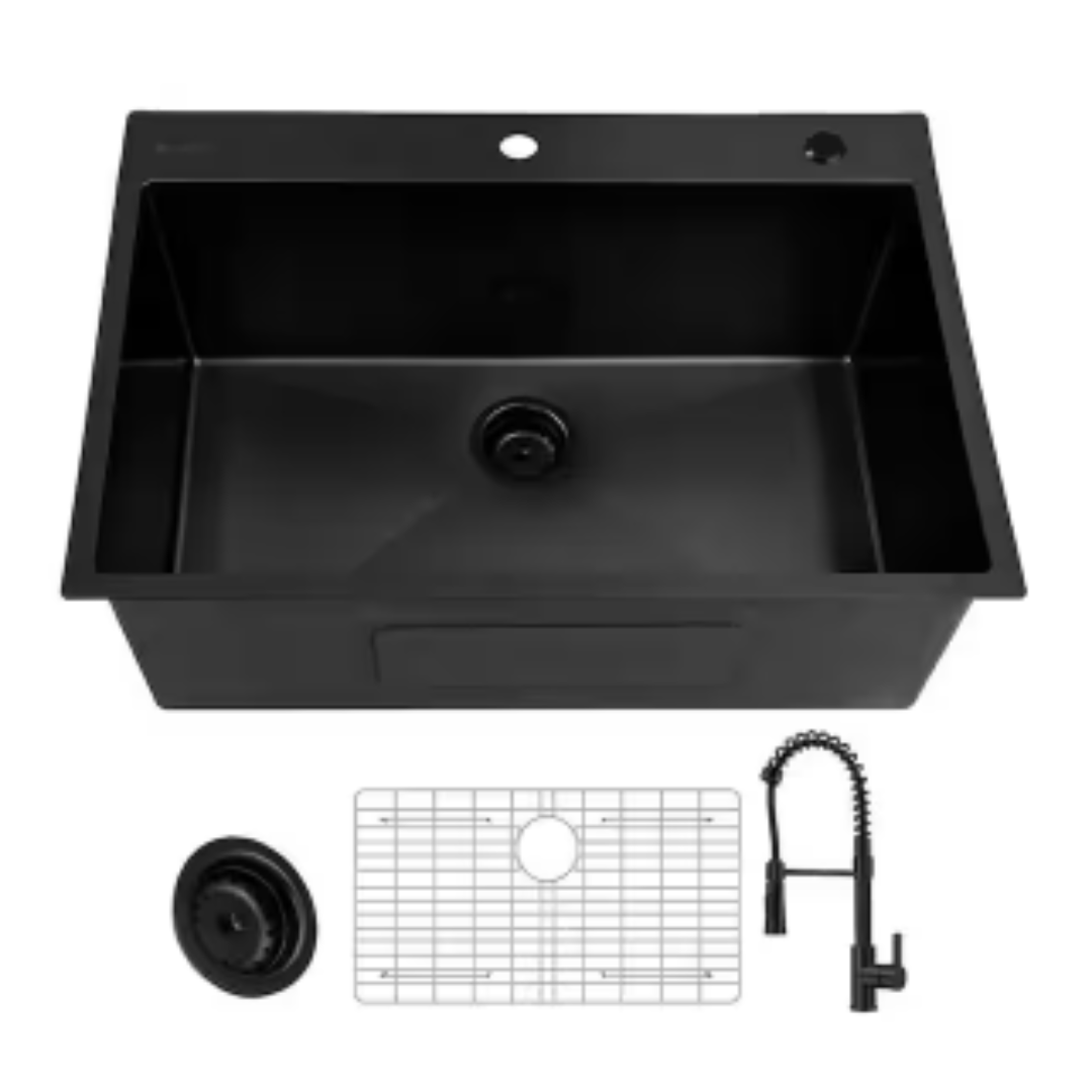 glacier-bay-1010-048-982-33-in-drop-in-single-bowl-18-gauge-black-stainless-steel-kitchen-sink-with-black-spring-neck-faucet