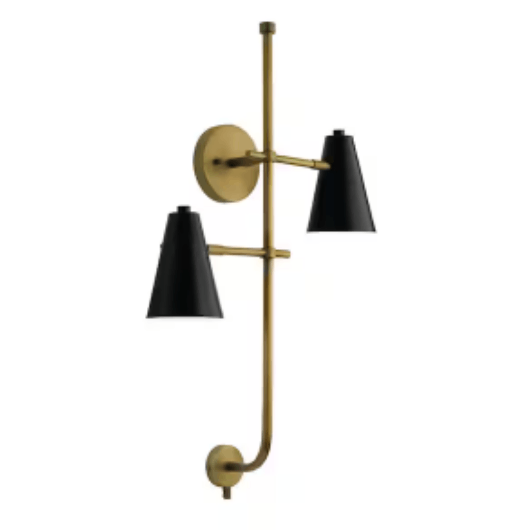 KICHLER 52174BK Sylvia 2-Light Black and Natural Brass Bedroom Indoor Wall Sconce Light