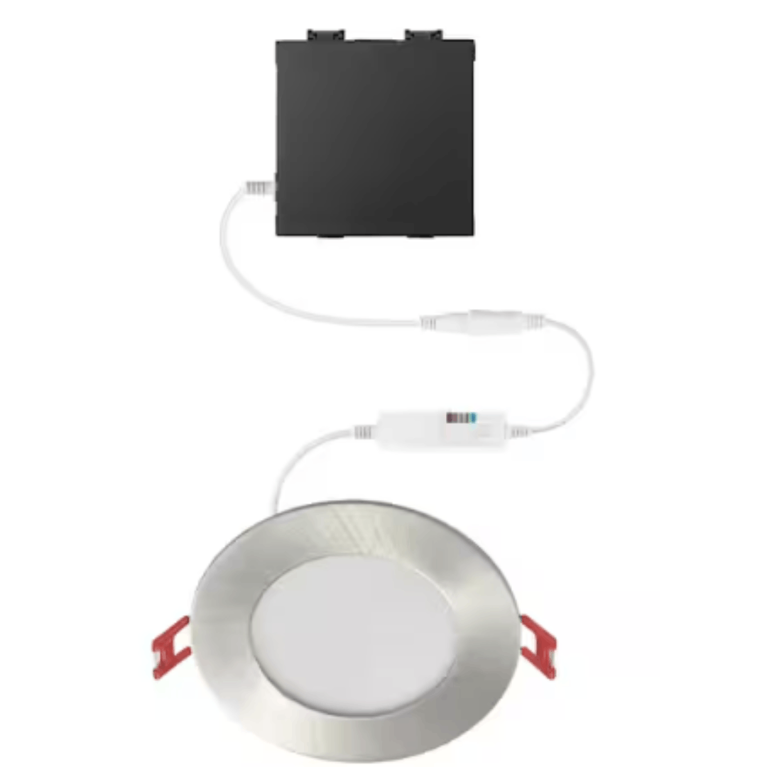 Commercial Electric 92334 Premium Series 4 in. LED, 2-Level Lumen Select, Ultraslim Canless Recessed Light, Adjustable CCT, Brushed Nickle