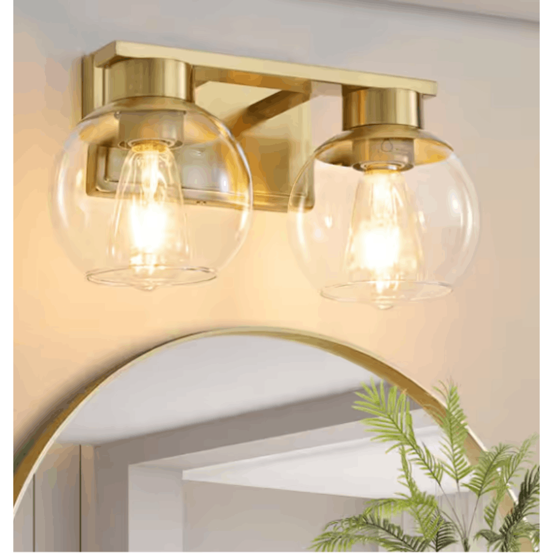 Deyidn D1698-2G 13.7 in. 2-Light Gold Bathroom Vanity Light with Clear Glass Shades, Bulbs not Included