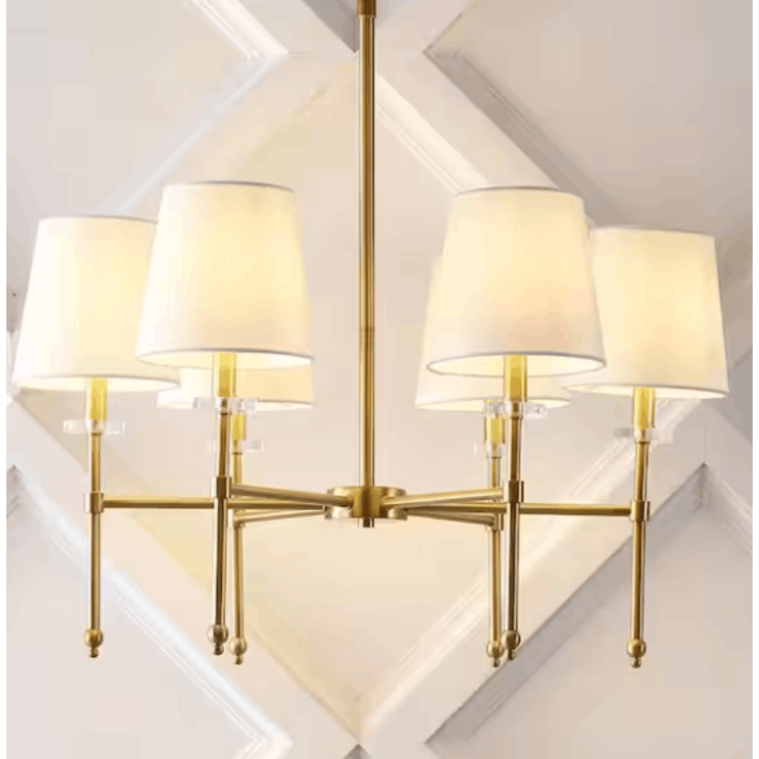JONATHAN Y JYL9918A Cillian 27 in. 6-Light Brass Gold/Clear Mid-Century Modern Iron LED Chandelier