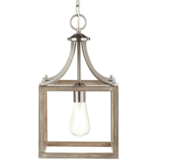 Hampton Bay 785247210954 Boswell Quarter 9.44 in. 1-Light Brushed Nickel Pendant with Painted Weathered Gray Wood Accents