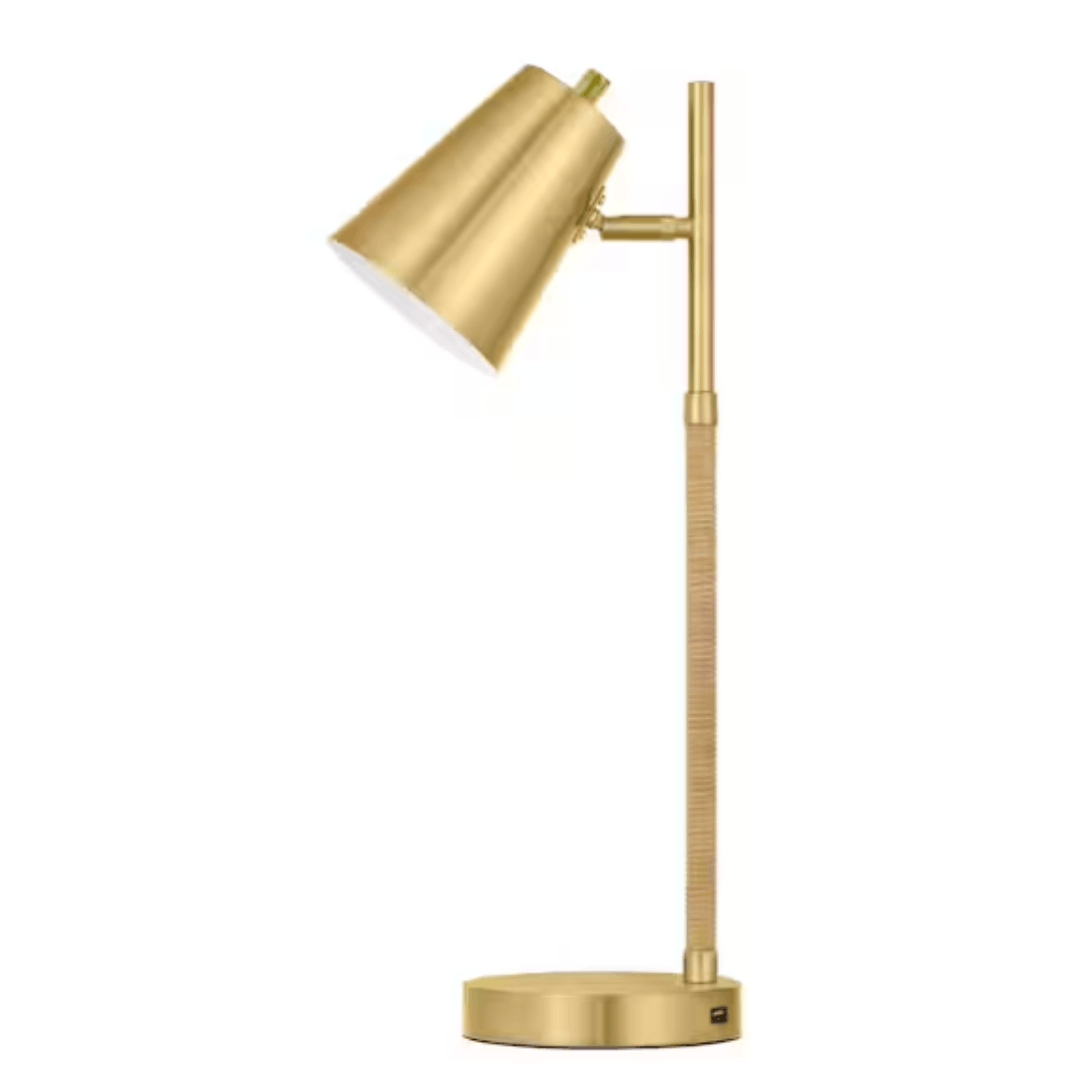 Hampton Bay 24266-000 21 in. Brushed Gold Task and Reading Desk Lamp with USB Port