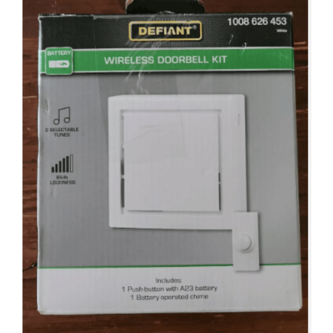 DEFIANT 18000315 WIRELESS BATTERY OPERATED DOORBELL KIT PUSH BUTTON + CHIME 18000315