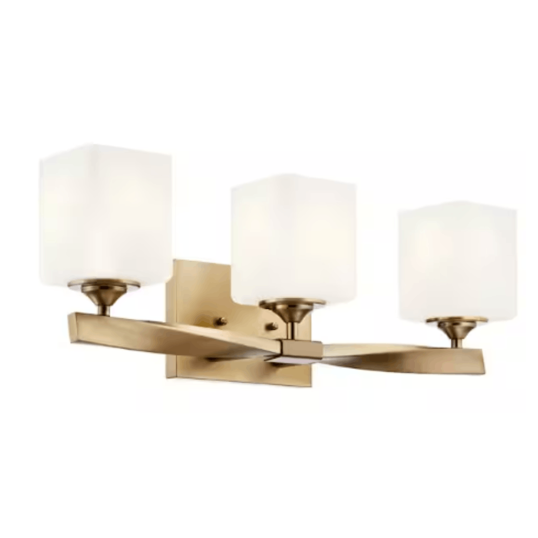 KICHLER 55002CPZ Marette 23 in. 3-Light Champagne Bronze Contemporary Bathroom Vanity Light with Satin Etched Cased Opal Glass