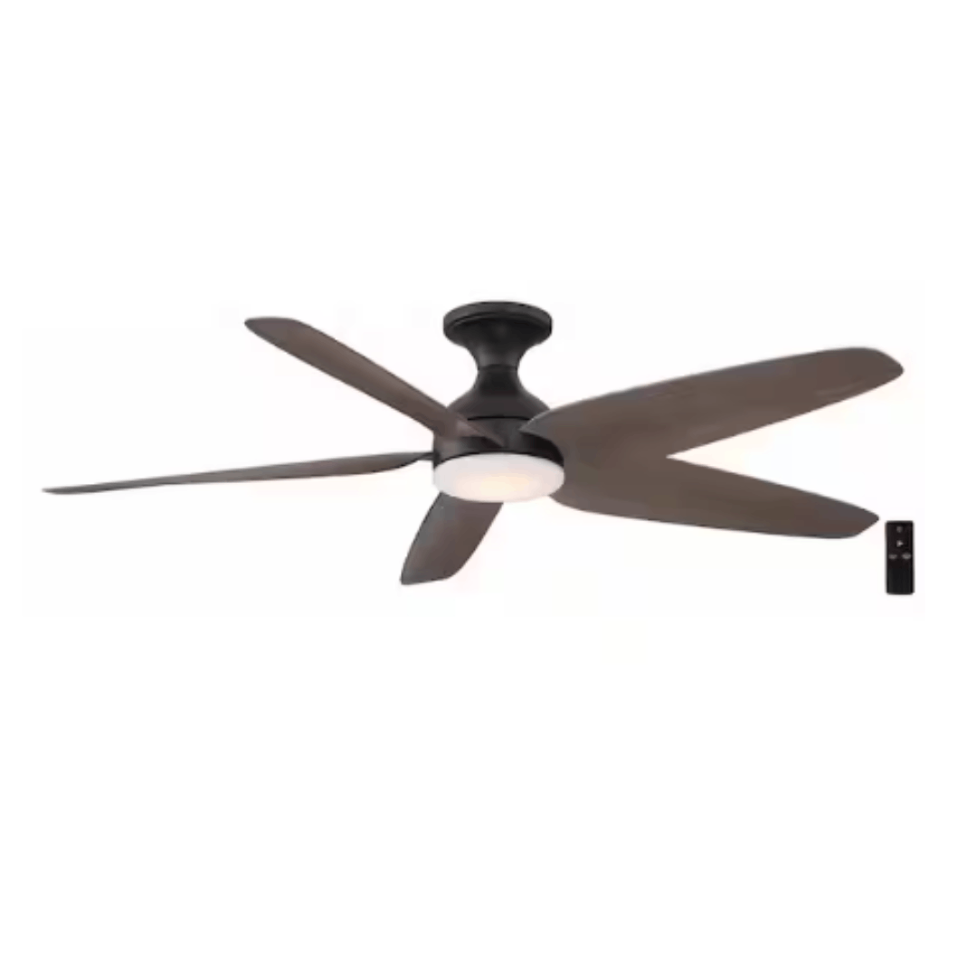 Hampton Bay AK363HB-MBK+V9 Ceva 54 in. Indoor/Outdoor Matte Black with Barn Maple Blades Ceiling Fan with Adjustable White with Remote Included