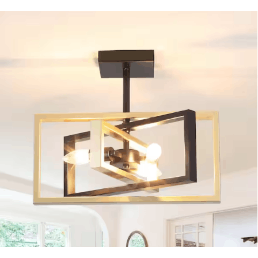 ZJVAIVE FTZJX00048-3BPG 15.8 in. 3-Light Black and Gold Modern Semi-Flush Mount Ceiling Light for Kitchen Island