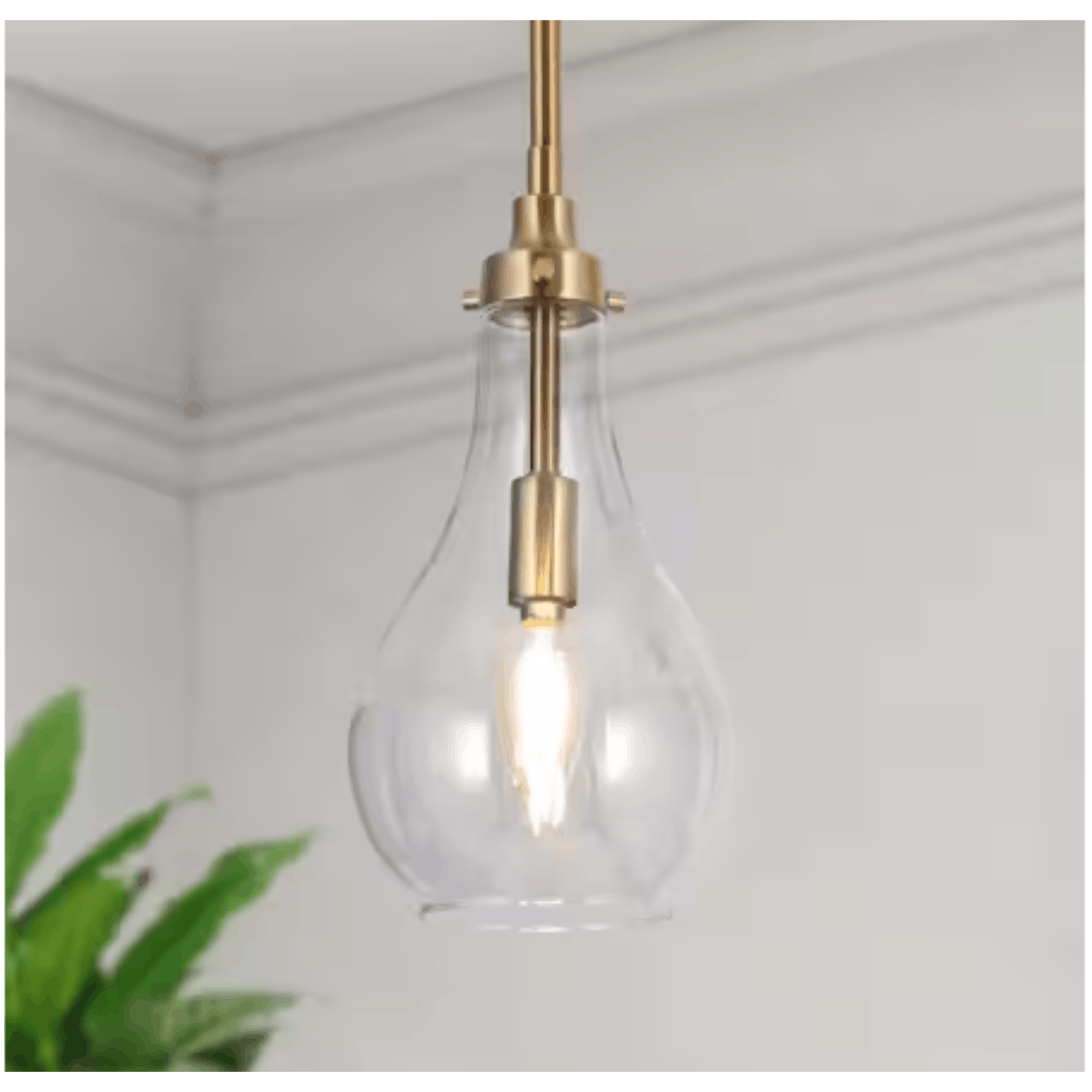 Uolfin URUM7VUO68P198 Modern Kitchen Island Teardrop Pendant Light 1-Light Brass Gold Dome Hanging Pendant Light with Clear Glass Shade