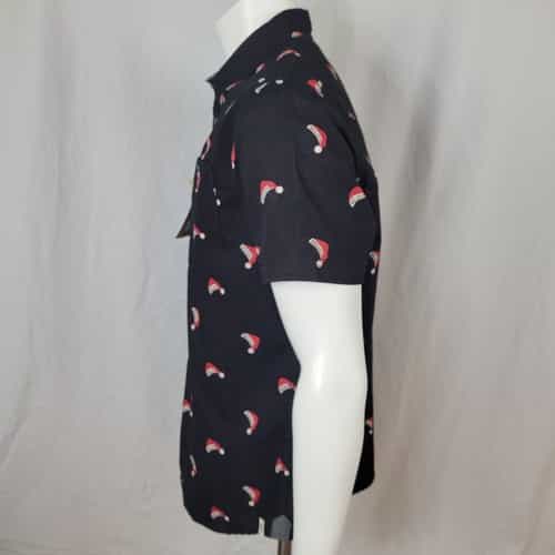 free-planet-black-button-down-santa-hat-believe-short-sleeve-collar-shirt-size-l