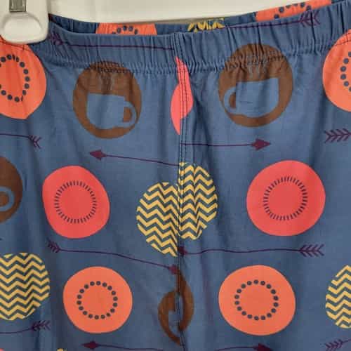 dark-teal-polyester-and-spandex-hot-drink-and-circle-print-leggings-size-l-xl