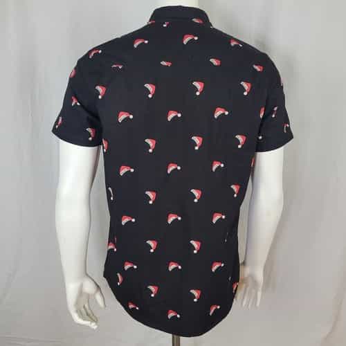 free-planet-black-button-down-santa-hat-believe-short-sleeve-collar-shirt-size-l