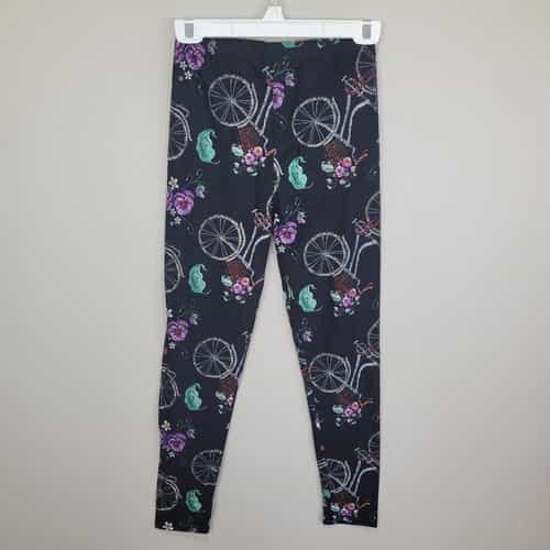bicycle-and-floral-print-polyester-spandex-ankle-leggings-one-size-fits-all