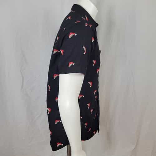 free-planet-black-button-down-santa-hat-believe-short-sleeve-collar-shirt-size-l