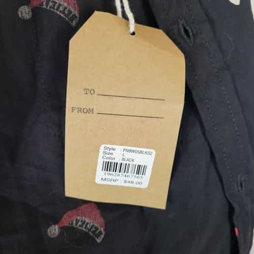 free-planet-black-button-down-santa-hat-believe-short-sleeve-collar-shirt-size-l