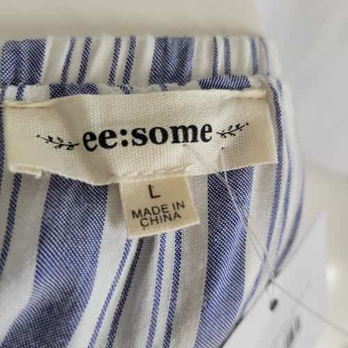 kate-landry-eesome-off-the-shoulder-denim-blue-and-white-striped-top-size-l