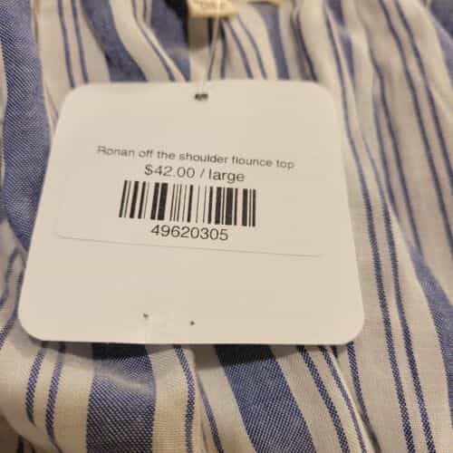kate-landry-eesome-off-the-shoulder-denim-blue-and-white-striped-top-size-l