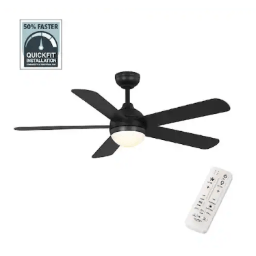 Hampton Bay 59080 Morland 52 in. Smart Indoor/Covered Outdoor Matte Black Ceiling Fan with Remote and Integrated LED Powered by Hubspace