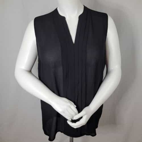 Avenue Black Sheer V-Neck Pleated Front Sleeveless Blouse Size 22/24