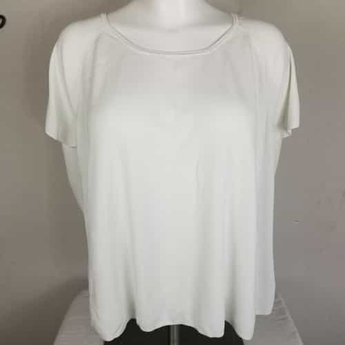 Coldwater Creek Short Sleeve Ribbed White Blouse