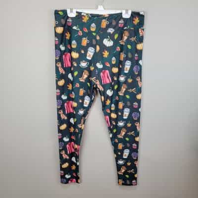 Dren Designs Fall Themed Pumpkin Spice Poly Spandex Leggings Extended Plus Size