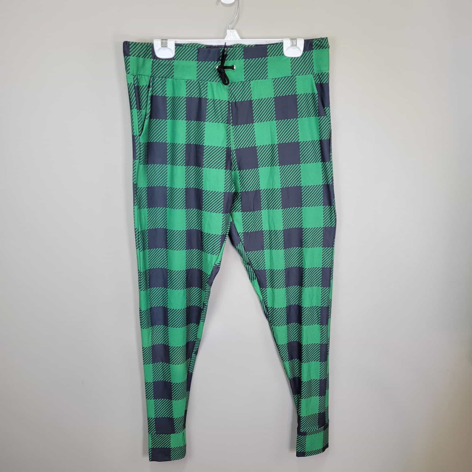 Dren Designs Green And Black Large Plaid Polyester Spandex Joggers Size S/M