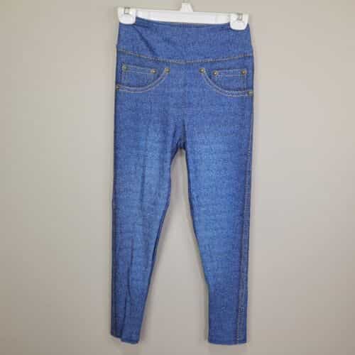 Dren Designs Light Wash Faux Denim Polyester Spandex Leggings Tall And Curvy