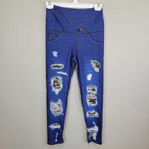 Faux Denim and Camo Polyester and Spandex Leggings One Size Fits All