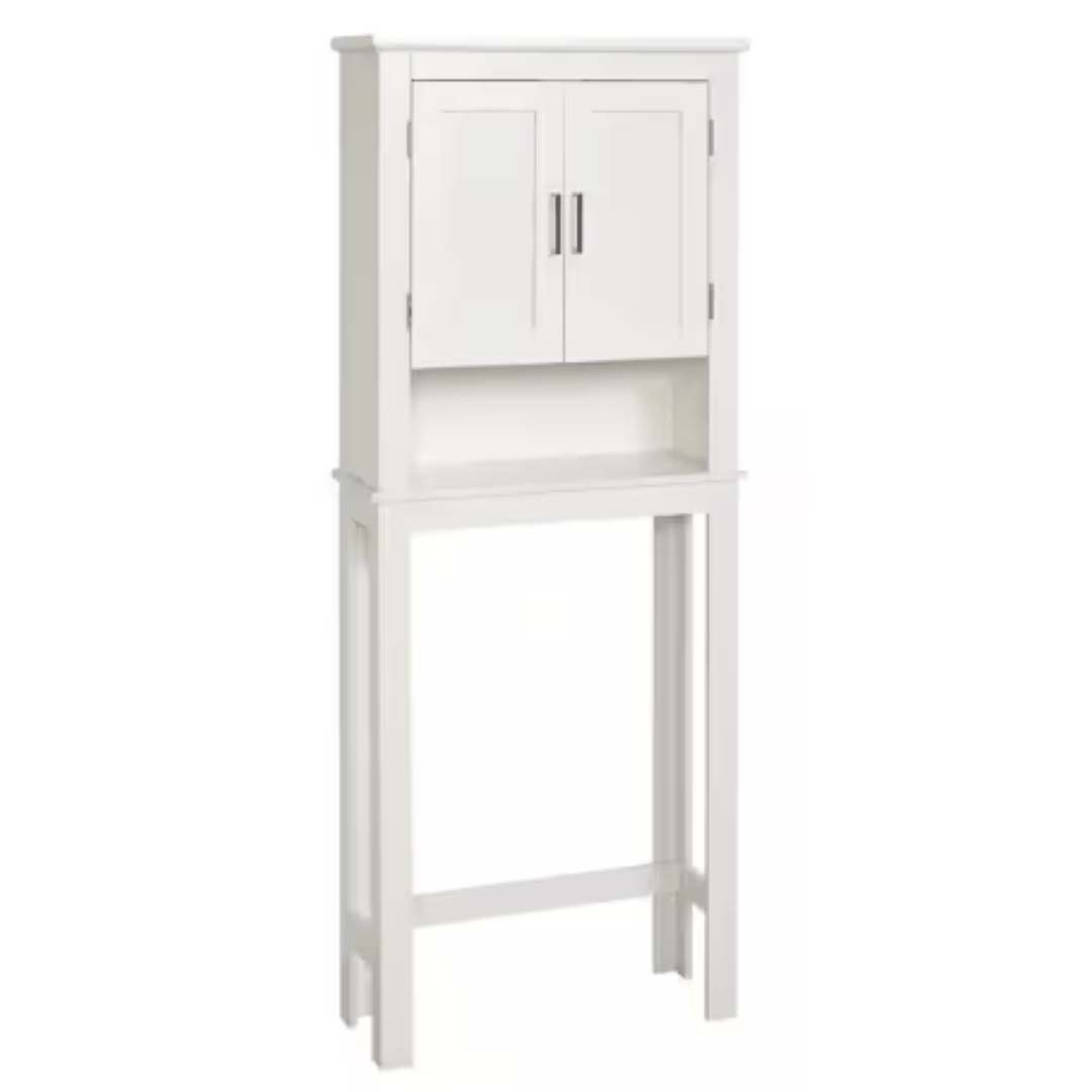 glacier-bay-5323wwhd-shaker-26-7-in-w-x-68-in-h-x-10-1-in-d-white-over-the-toilet-storage-with-adjustable-shelves-doors
