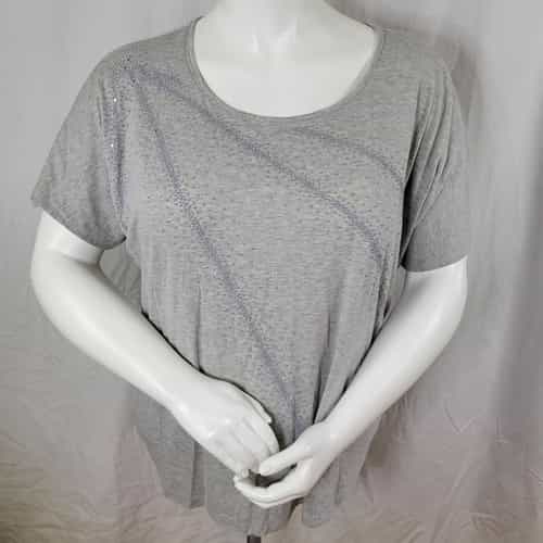 Lane Bryant Gray Embellished Short Sleeve Round Neck To