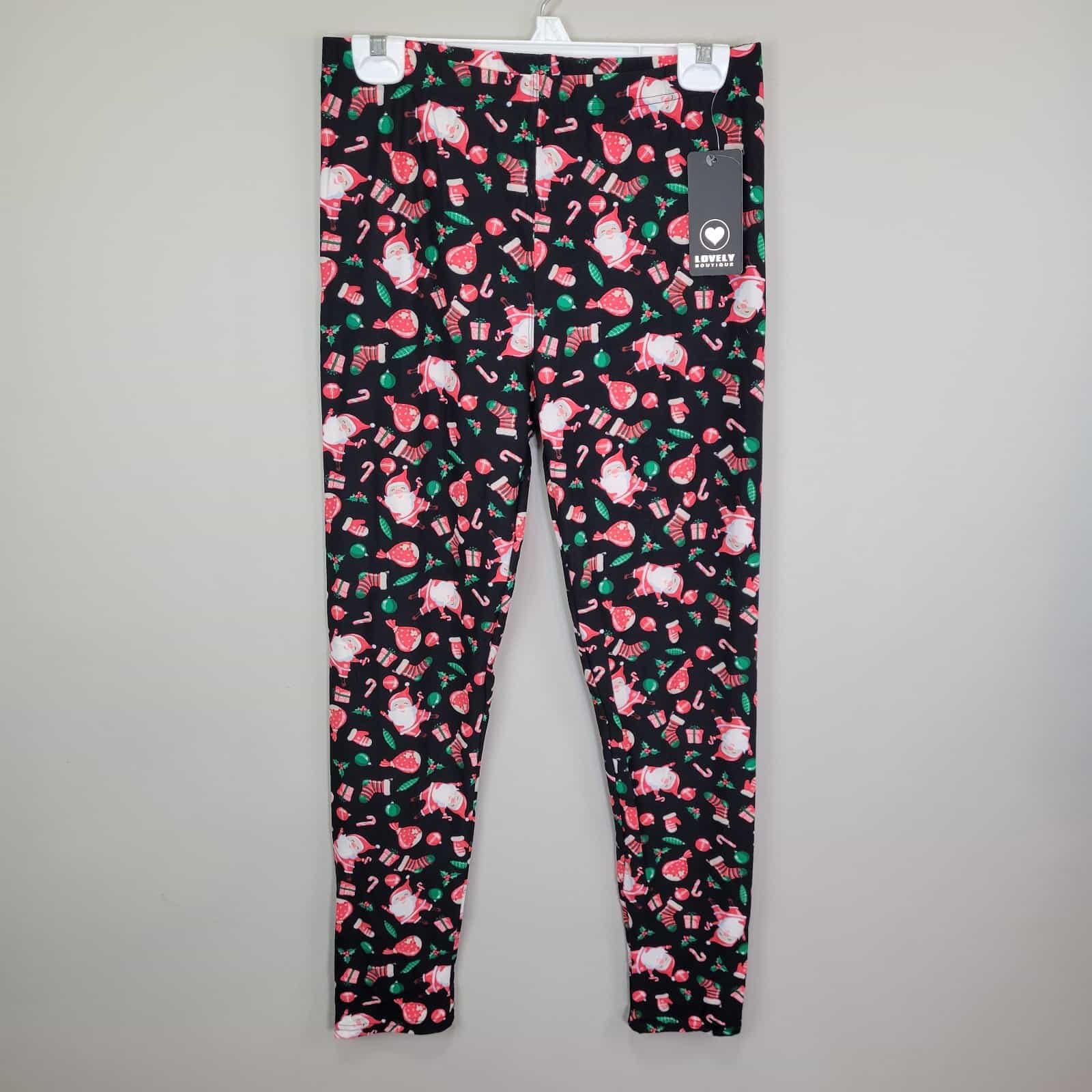Lovely Boutique Whimsical Santa Print Polyester Spandex Ankle Leggings Plus Size