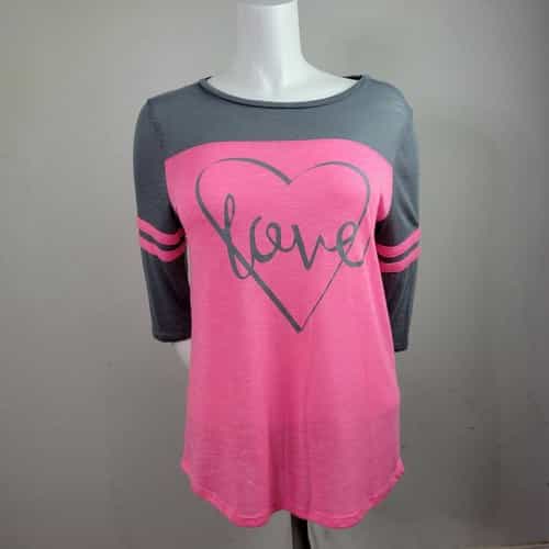No Boundaries Pink Sizzle “Love” Baseball Style T-Shirt